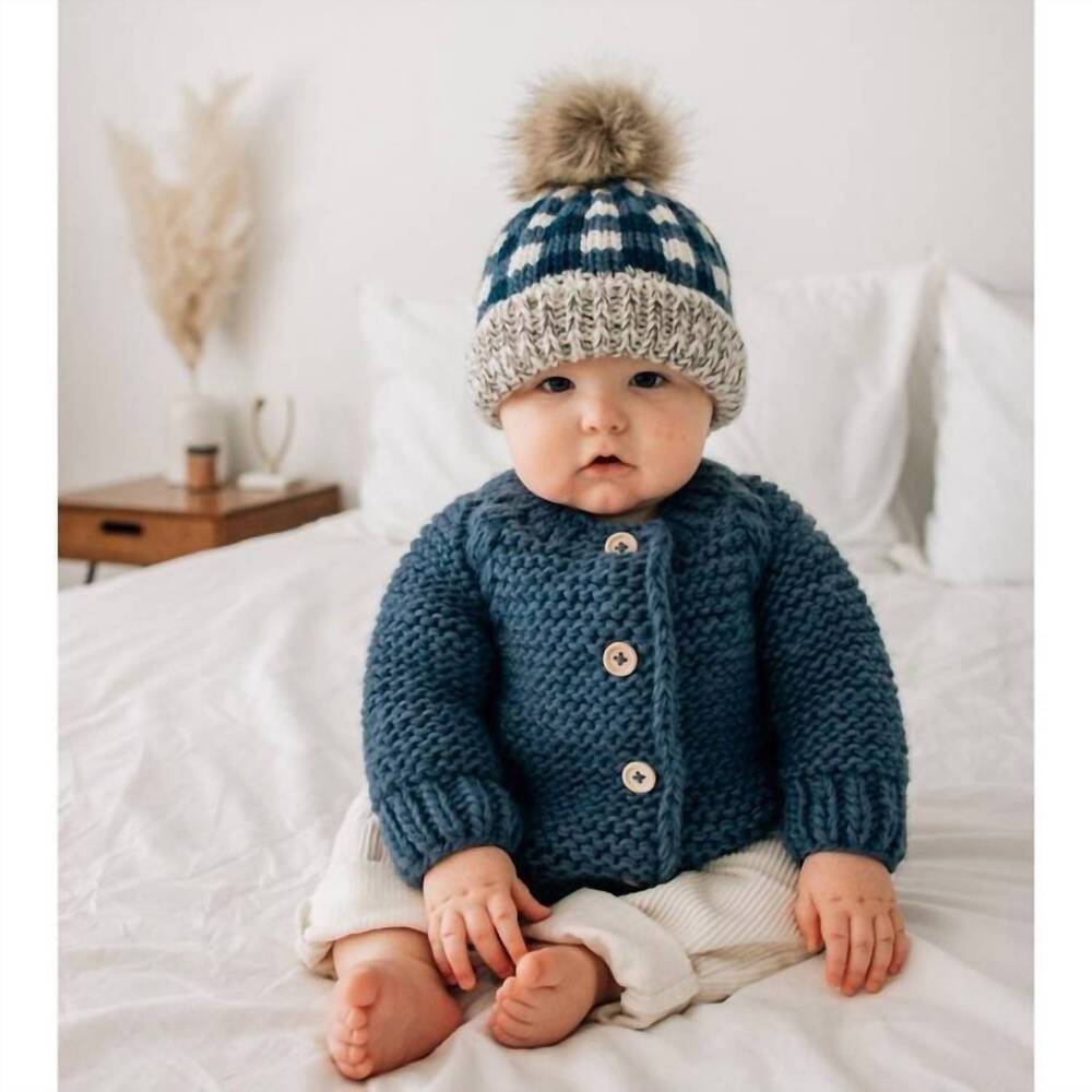 NEW HUGGALUGS slate garter stitch cardigan sweater in blue